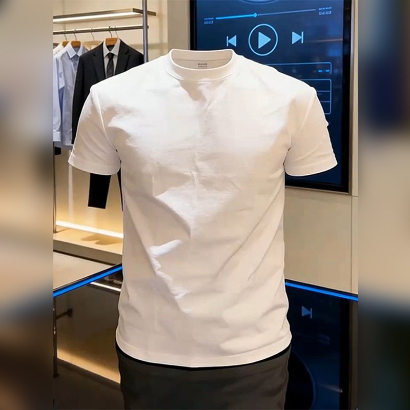 High-End Men's Heavyweight Pure Cotton Minimalist Crew Neck Inner Wear Half-Sleeve 2026 Summer High-Thread-Count Cotton Breathable Short-Sleeve T-Shirt Trendy