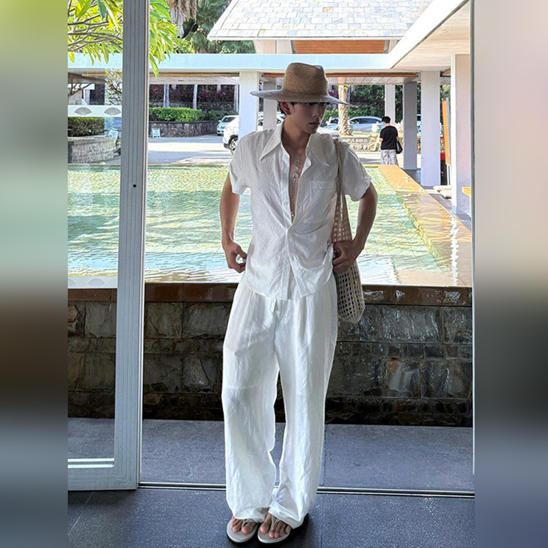 High-End Old Money Style Drapey Wrinkle-Resistant Cotton-Linen Pants for Men, 2026 Summer Thin Casual Pants with a Relaxed Fit and Wide-Leg Design