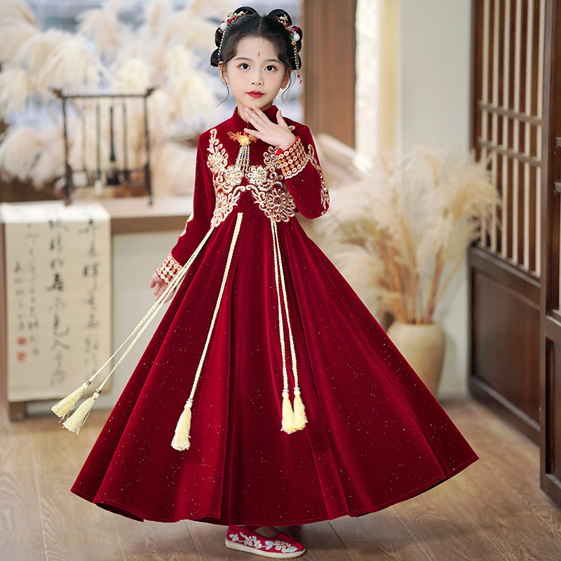 Girl's winter dress New Year's dress New Year clothes children autumn winter skirts red gown 2024 new Han suits for the year-Taobao