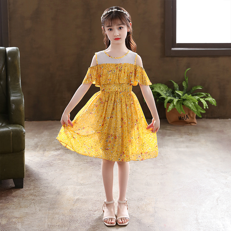 Children's clothing Girls ' dresses Summer Korean series one shoulder floral princess dress Chiffon foreign style net red children's skirt summer