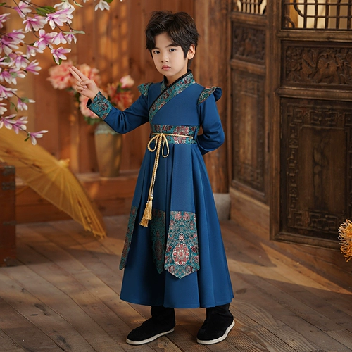 Зимнее ханьфу для мальчиков, детский пуховик, китайский стиль, увеличенная толщина