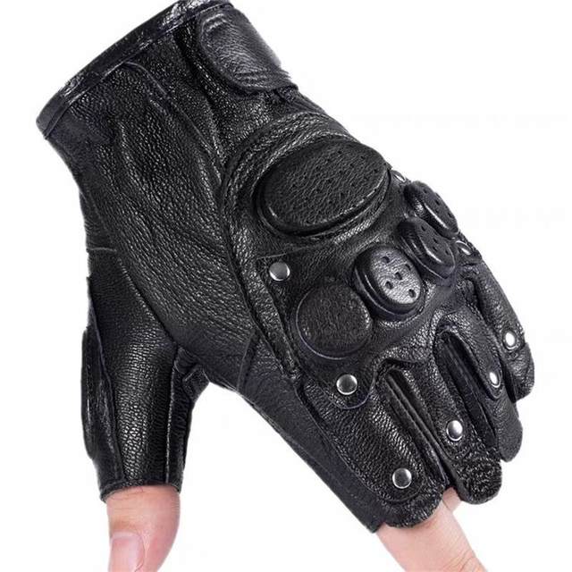 Cyberpunk Fingerless Gloves Half-Finger Motorcycle Handguards Cycling Outdoor Genuine Leather Training Non-Slip Gloves for Men and Women