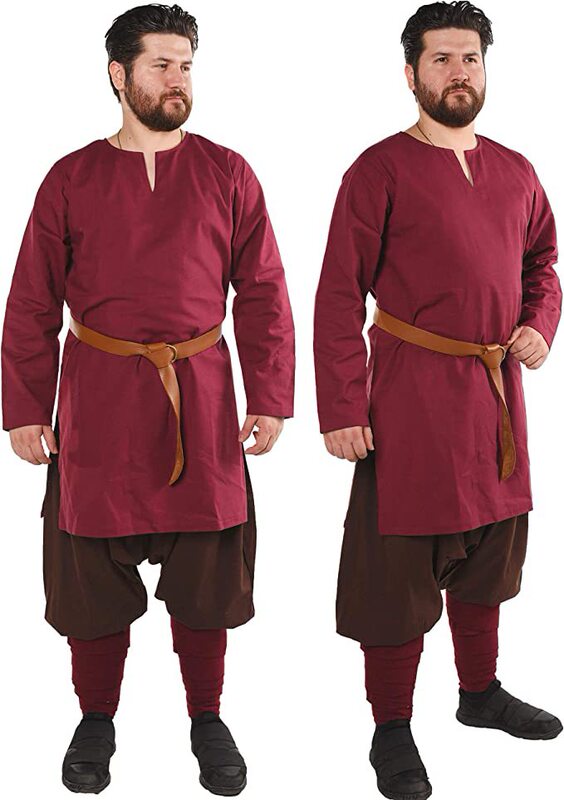 Medieval Renaissance T-Shirt Robe Long-Sleeved Viking Costume Cosplay Performance Clothing Cotton and Linen Top Men's Clothing