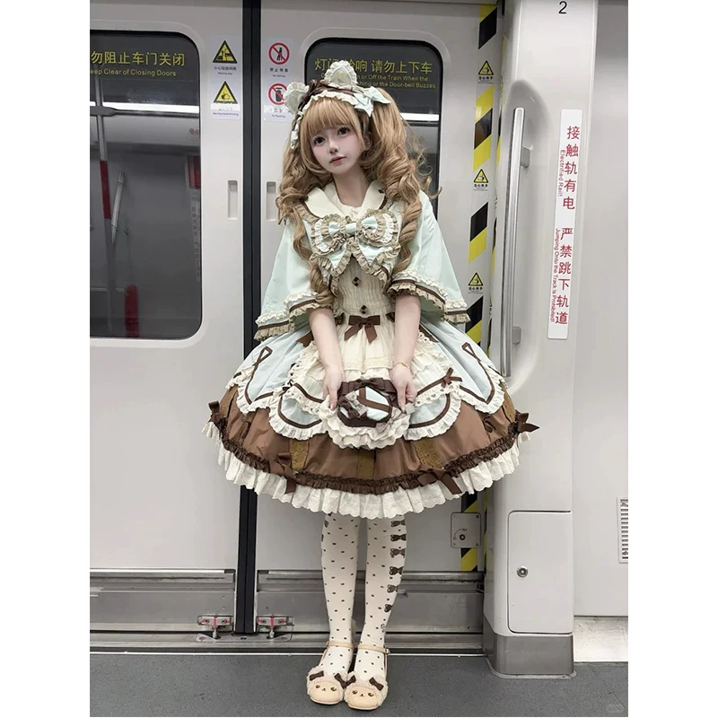 Мятное акриловое милое тренчкот, маленький костюм принцессы, стиль лолита, Lolita Jsk
