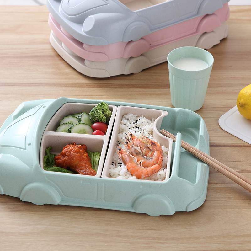 竹纤维宝宝餐具创意卡通汽车餐盘小孩防摔分格碗儿童礼品喜欢吃饭