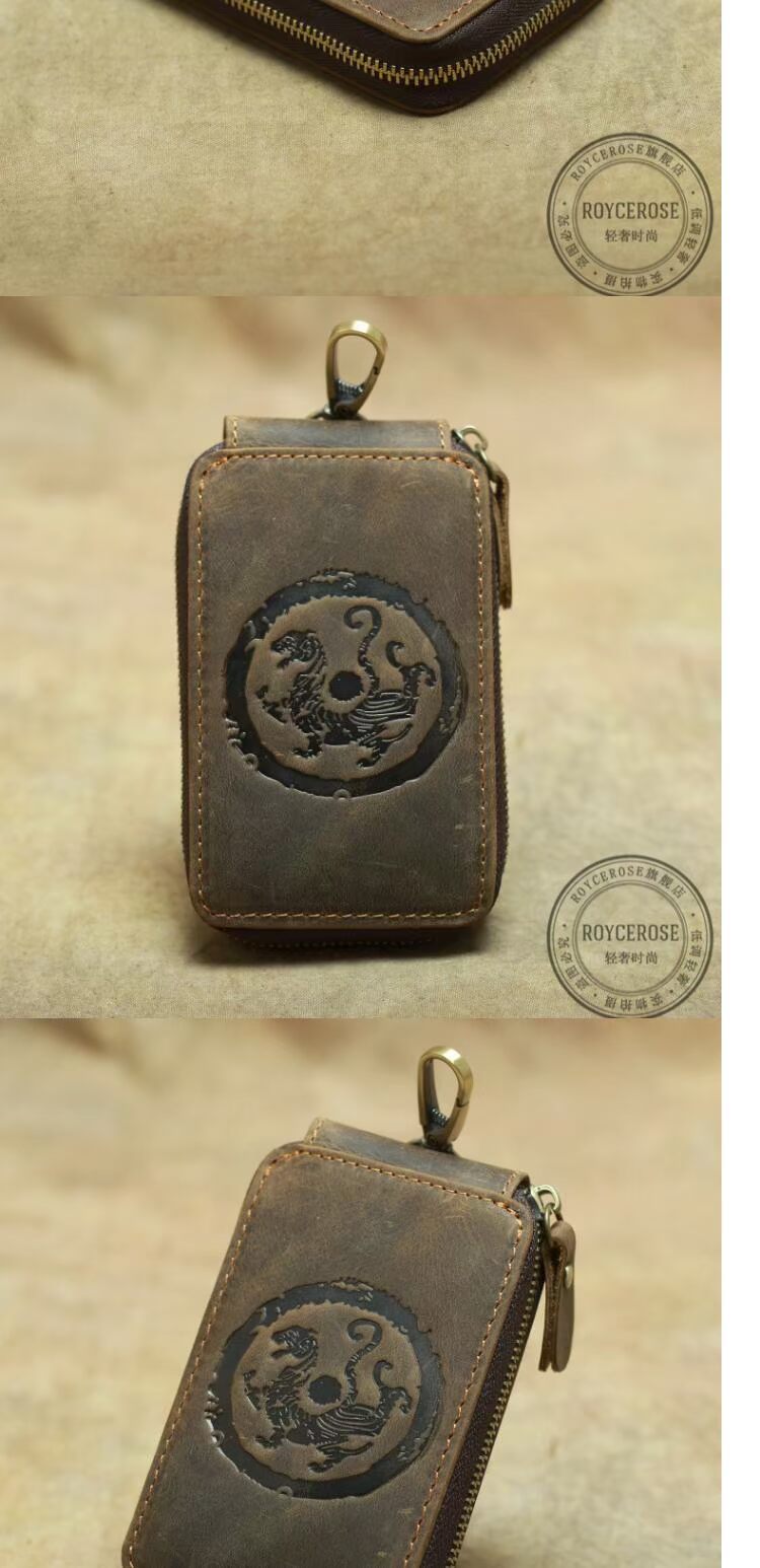 Túi khóa kéo ROYCEROSE nam 2019 retro da ngựa điên có dung lượng lớn thắt lưng treo thẻ da thật YL420 - Trường hợp chính ví móc chìa khóa nữ cá tính
