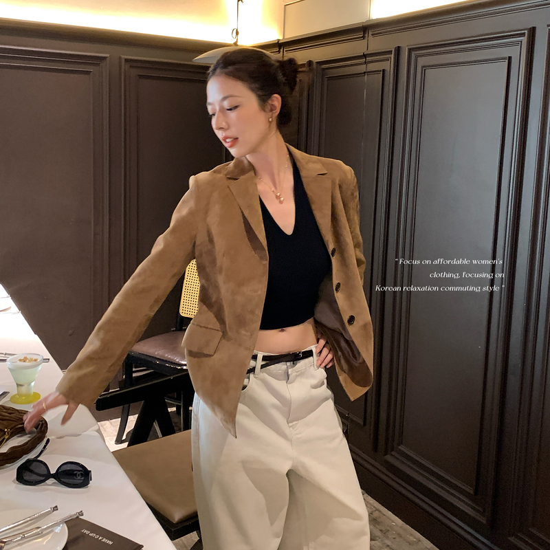 【Lickysenior】Melard Genuine Leather Suit, First Layer Suede Sheepskin, Vintage Short Blazer Jacket for Women 【Lickysenior】Melard Genuine Leather Suit, First Layer Suede Sheepskin, Vintage Short Blazer Jacket for Women