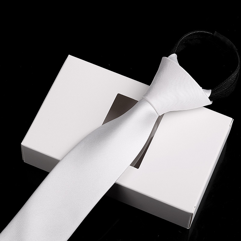 6cm White Zipper Tie Men's Banquet Wedding Korean Style Pure White No-Tie Suit Tie