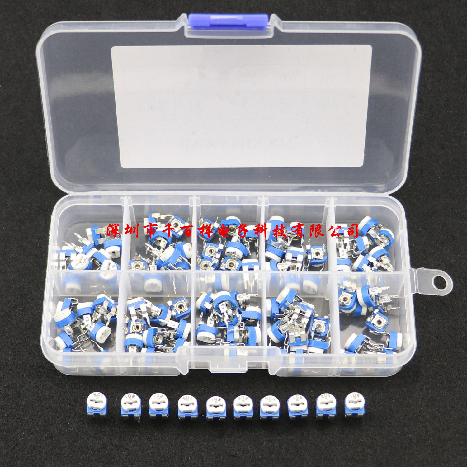 10 kinds of 100 (100R-1M) RM065 blue and white adjustable resistance 6MM classification kit