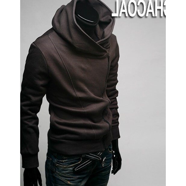 Men's Outerwear Assassin's Creed Jacket Men's Diagonal Zipper Hooded Sweatshirt Korean Style Slim Fit Sweatshirt Gray Hoodie