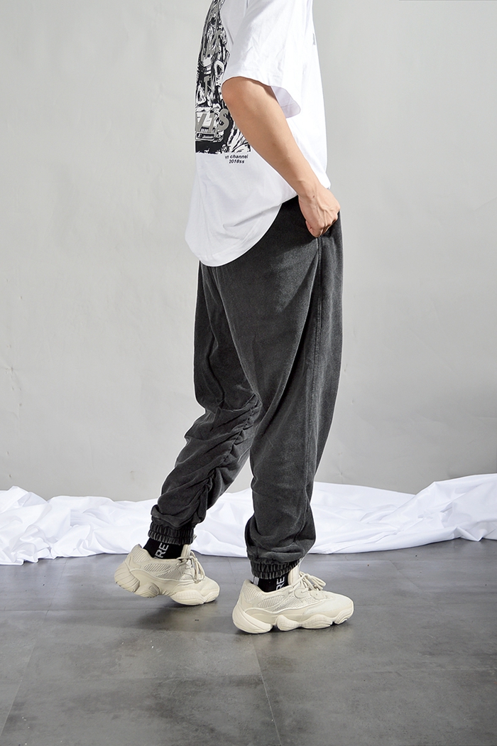 Hip hop retro wash ban nhạc cao su cũ gấp quần rộng chùm quần thể thao quần harem quần kanye ông nội cùng một đoạn shop quần áo nam