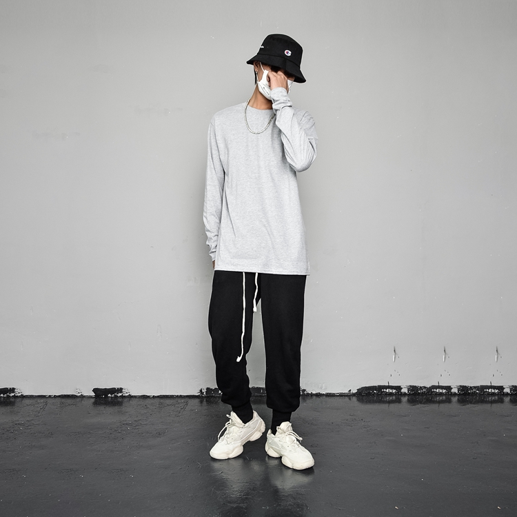 Ins gió Châu Âu và Châu Mỹ thương hiệu hip hop thủy triều lỏng màu đen và trắng bên trong áo sơ mi chạm đáy áo thun dài tay mùa thu và mùa đông BF gió nam và nữ áo phông dài