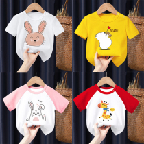 Girl Short Sleeve T-shirt 2022 Summer Dress New Child Foreign Air Loose Half Sleeve 1 Baby Blouse Baby Pure Cotton Compassionate