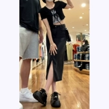 Черная тонкая джинсовая юбка, приталенная длинная юбка, 2024 года, А-силуэт, средней длины