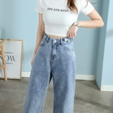 Осенние джинсы, штаны, леггинсы, высокая талия, 2021 года, оверсайз, свободный прямой крой