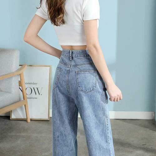 Осенние джинсы, штаны, леггинсы, высокая талия, 2021 года, оверсайз, свободный прямой крой