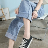 Осенние джинсы, штаны, леггинсы, высокая талия, 2021 года, оверсайз, свободный прямой крой