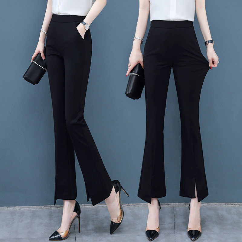 Horn Pants Woman Spring Autumn 2021 New High Waist Display Slim 100 Hitch Black 90% Women Pants Loose Straight Drum Micro Horn Pants