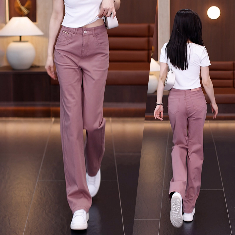 Dirty Pink Narrow Wide-Leg Jeans for Women, Summer 2026 New Style, Casual High-Waisted Slimming Versatile Straight-Leg Pants