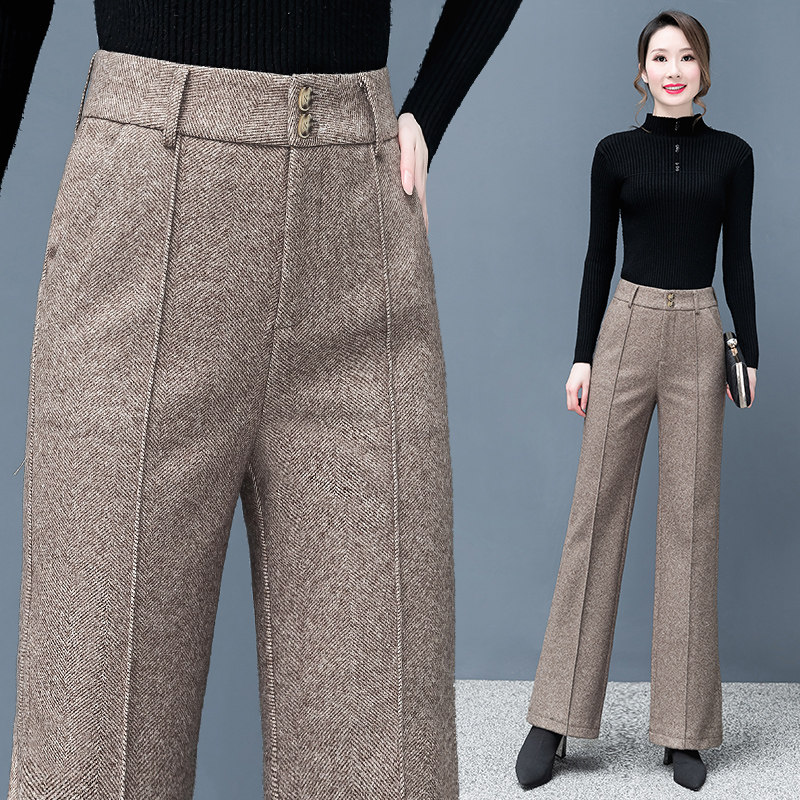 Gross microlabrum 90% pants female autumn winter high waist display slim pituitary pants straight drum wide pants small trumpeter pants