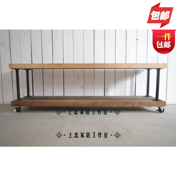 Loft retro American water pipe wrought iron pine living room TV cabinet solid wood locker simple floor TV cabinet