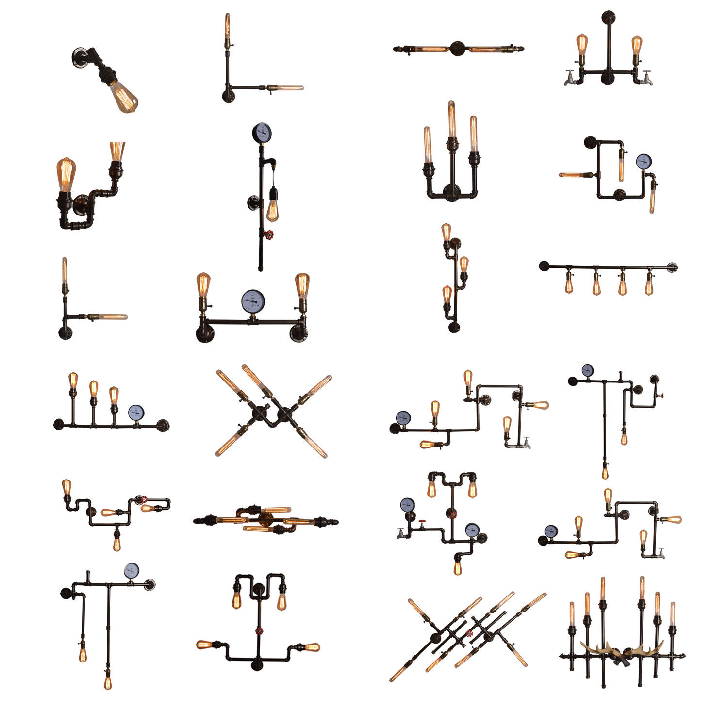 Water pipe retro loft American industrial style personality creative living room bedroom corridor aisle study Edison wall lamp