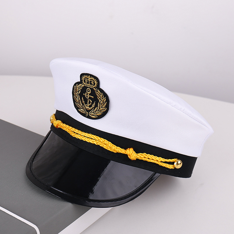 Party Performance Uniform Hat Crew Embroidered Logo Navy Style Captain Sailor Hat Stage Evening Performance Prop Hat