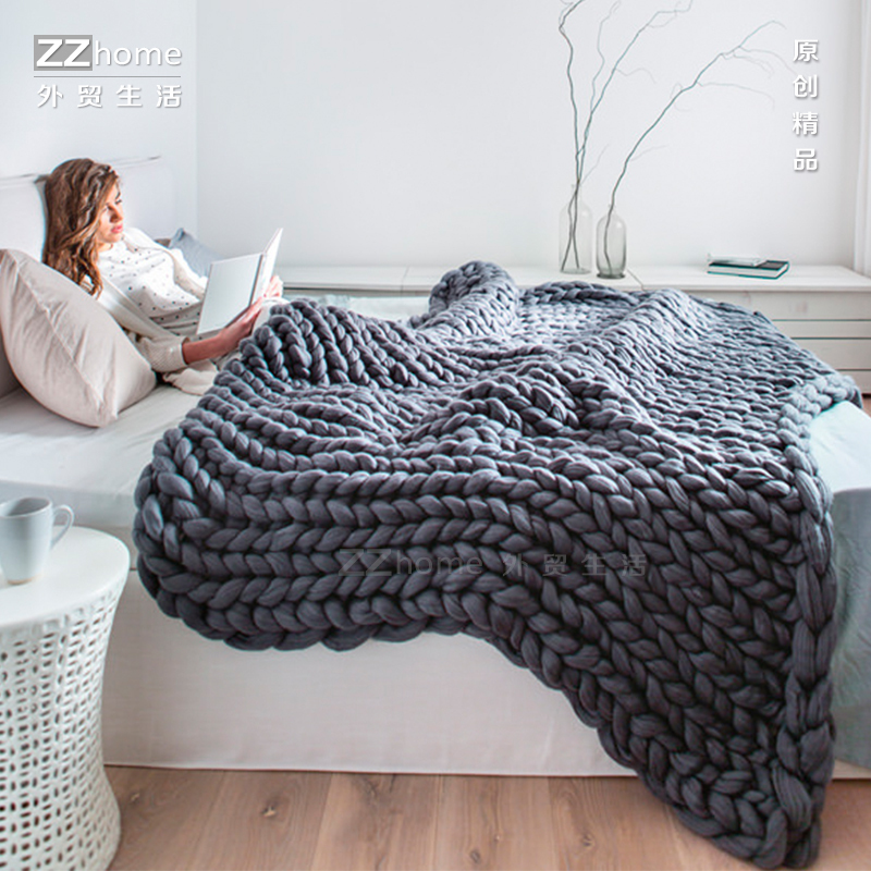 Extra Thick Wool Blanket ins Internet-Famous Merino Extra Thick Hand-Knitted Blanket Nordic Style Photography Background Blanket