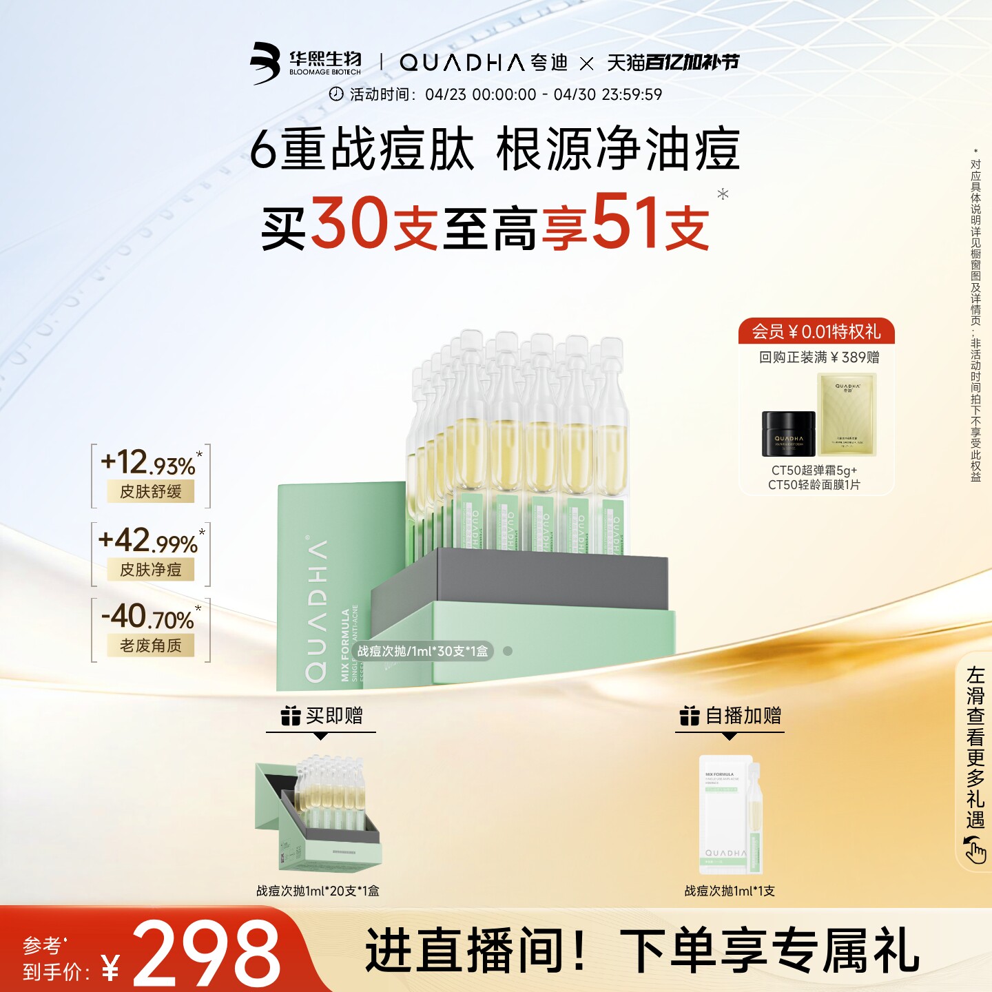 【今すぐ購入！】ブルームエイジバイオテック クアディ ニキビ対策アンプル、サリチル酸セラム、顔のニキビ治療と皮脂コントロール