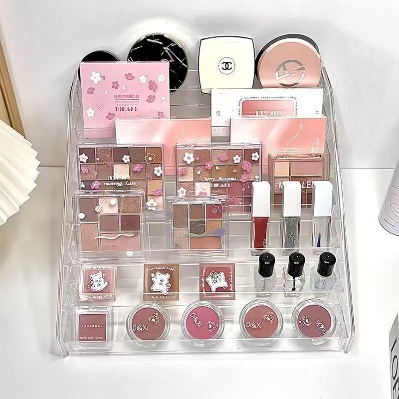 Multi-Layer Ladder Display Rack Acrylic Transparent Nail Polish Cosmetics Storage Box Bar Counter Office Figurine Organizer