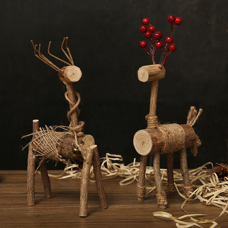 Creative handmade animal decoration bedroom desktop wood deer craft gift decoration decoration photo prop decoration
