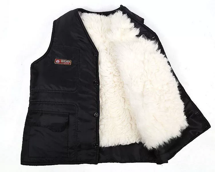 Mùa đông trung niên áo len lông thú một nam da cừu len da vest vai dày cotton ấm áp ao ghi le