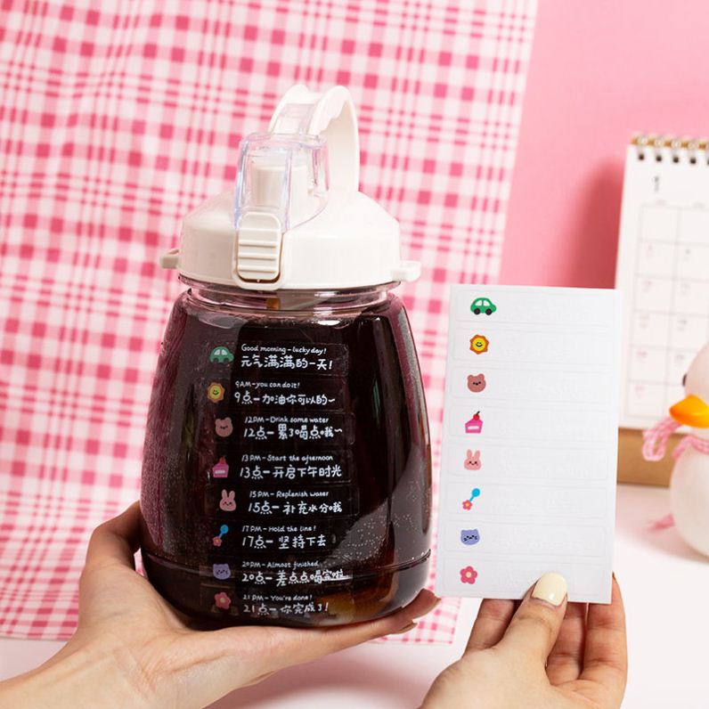 Drinking water goal sticker a day to drink water large-capacity water cup cute kettle pot belly cup time scale reminder sticker
