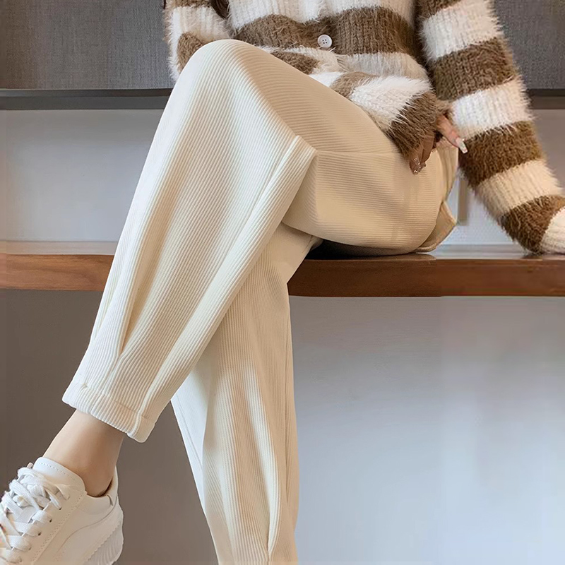 White Chenille Jogger Pants for Women, Harem Pants, Spring, Autumn, Winter 2026 New Style, Cropped Carrot Pants, Casual, Fleece-Lined