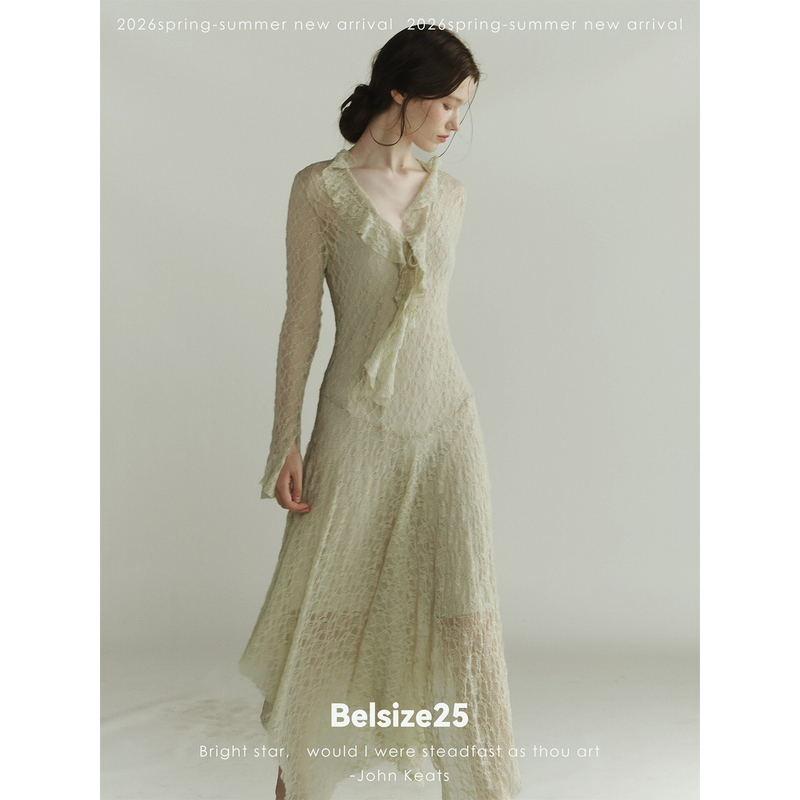 Sage Dress Sage Green Gray Stretch Lace Low-Waist Relaxed Dress