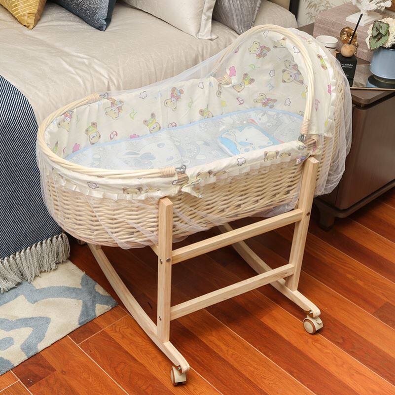 Baby basket Handmade basket Cradle Bed Vine choreography Old and right rocking car cart Dual-purpose newborn New child rocking