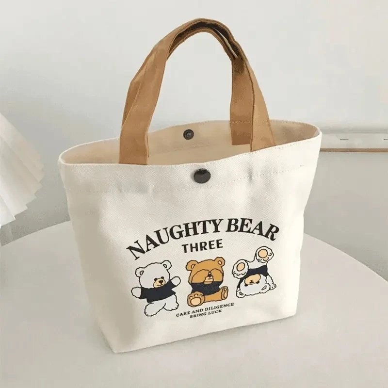 Little Bear Canvas Bag Student Handbag Gift Bag Eco-Friendly Bag Women's Commuting Work Lunch Box Storage Little Bear Canvas Bag Student Handbag Gift Bag Eco-Friendly Bag Women's Commuting Work Lunch Box Storage