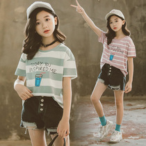 Girl short sleeve T-shirt child striped shirt 2022 summer dress new Korean version of the Korean version of the casual blouse