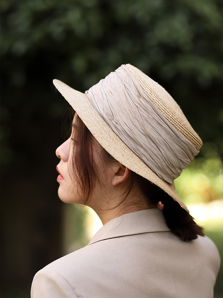 South Korean light extravagant short hat along straw hat women's day department lovely flat eatery hat summer Xiaoqing new surrounding cloth flat top raffi straw hat