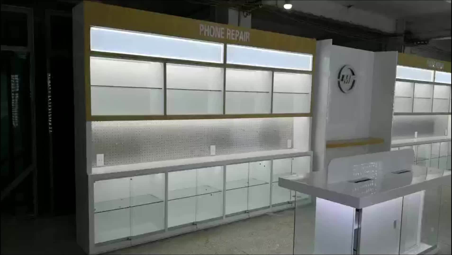 Wooden Shopping Mall Kiosk Mobile Phone Repair Counter Cell Phone