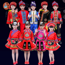 Children Miao cast out clothes for mens Guangxi Zhuang ethnic minority clothing March Three-suit-ground family girl Naci ethnic group