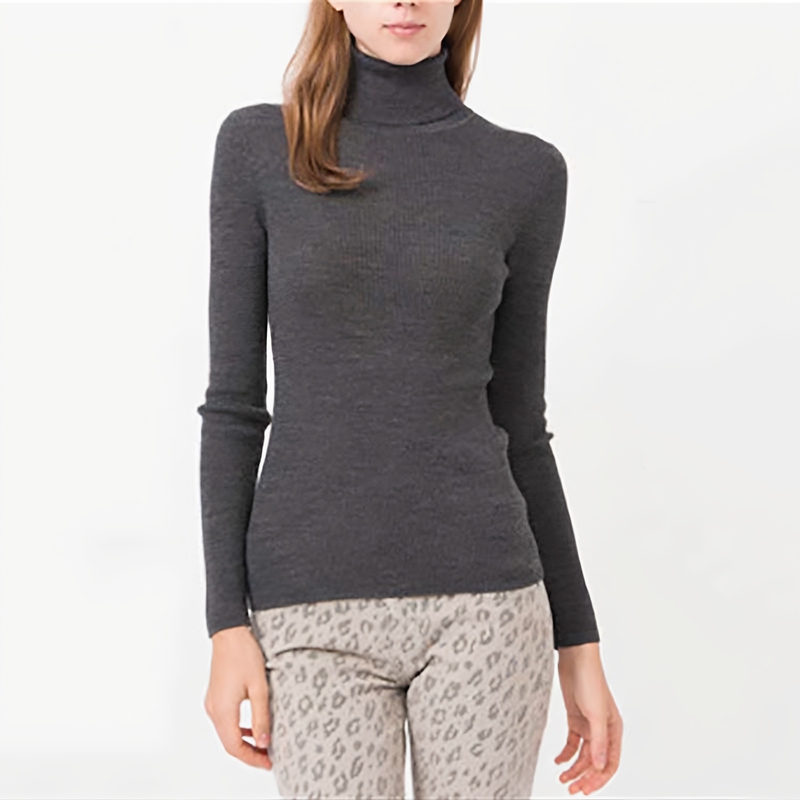 Women's Base Layer Wool Sweater, Merino Wool Ribbed Stretchy Slim Fit, Turtleneck Sweater, Spring and Autumn Fine Knit Thin Style