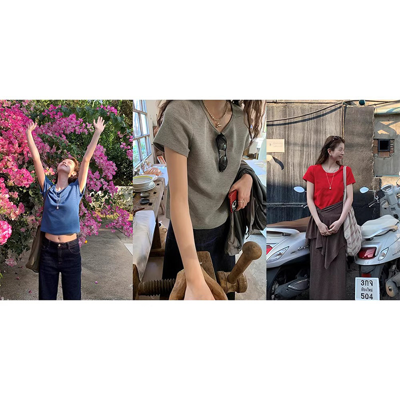 HelloooEat футболка вафельная однотонная с круглым вырезом весна-лето корейский стиль повседневная короткий рукав