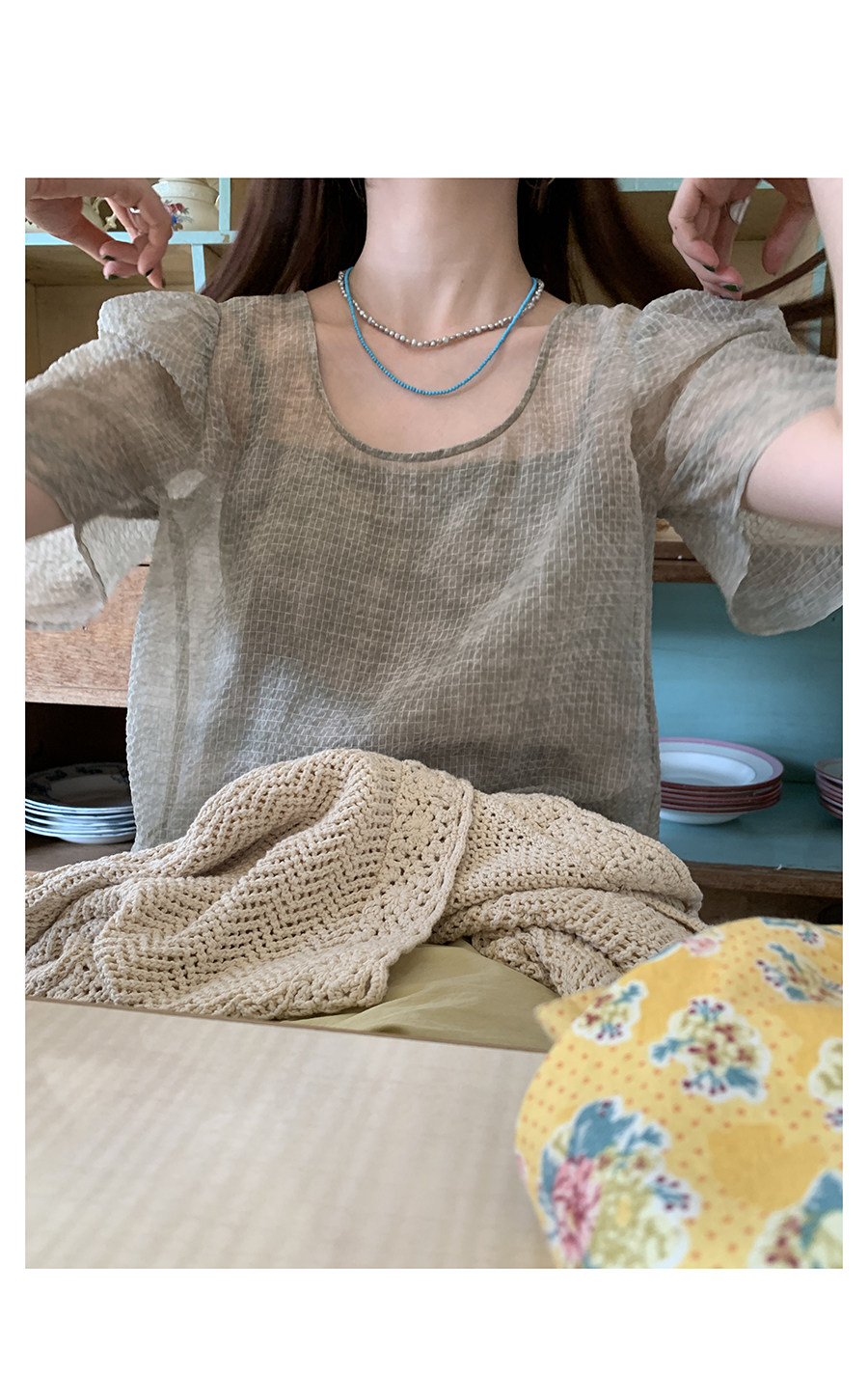 HelloooEat Красивое освежающее двухкомпонентное платье из шифона с пышными рукавами в корейском стиле свободного кроя для отдыха