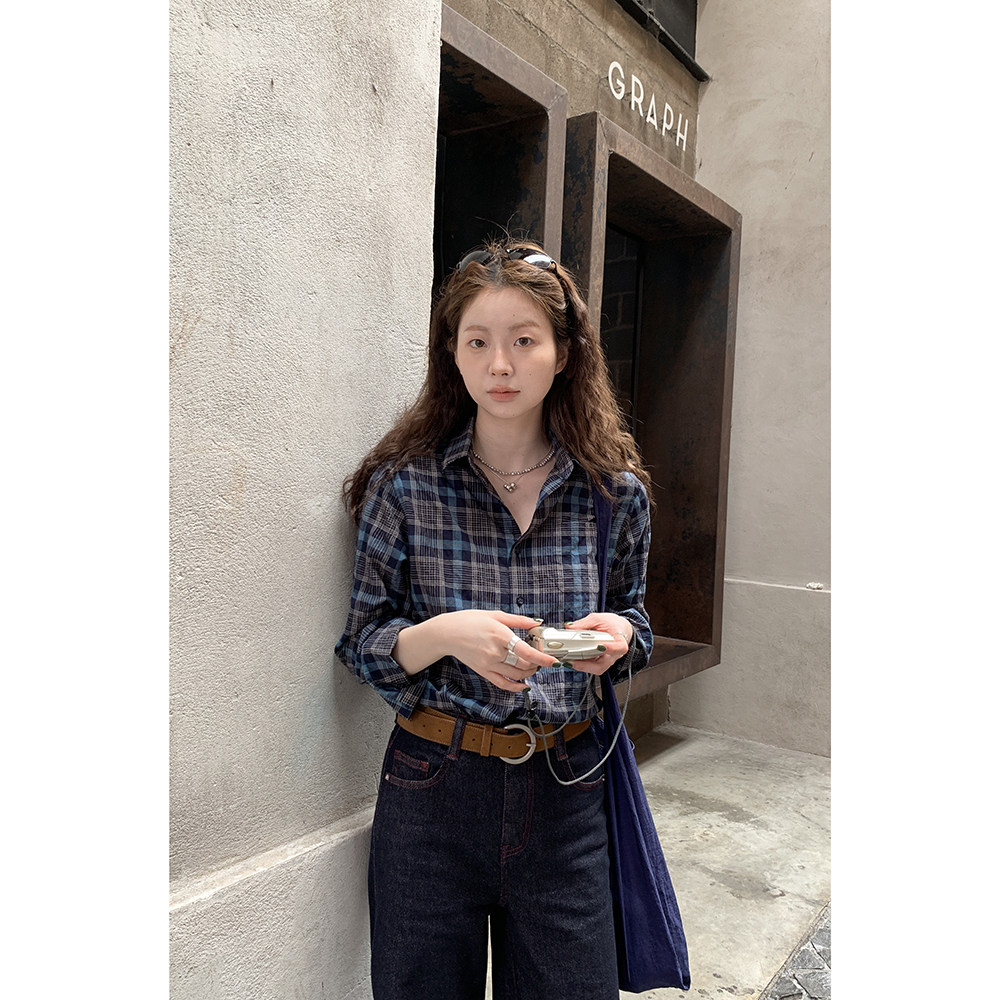 HelloooEat ретро рубашка в клетку с контрастными цветами весенний дизайн женская с отложным воротником приталенная стройнящая с длинными рукавами пиджак