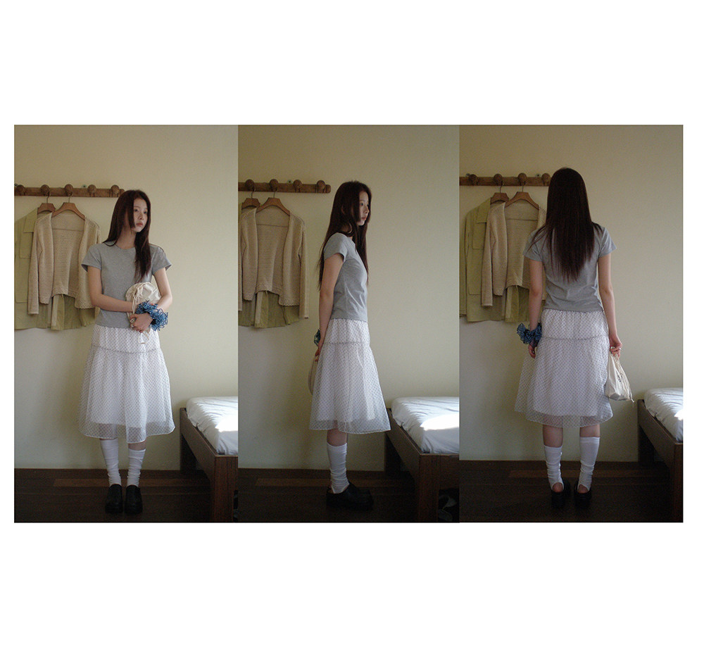 HelloooEat Воздушная освежающая белая юбка в горошек корейского стиля с эластичной талией