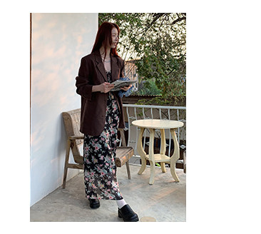 HelloooEat  法式复古碎花吊带连衣裙修身显瘦气质蕾丝花边中长裙