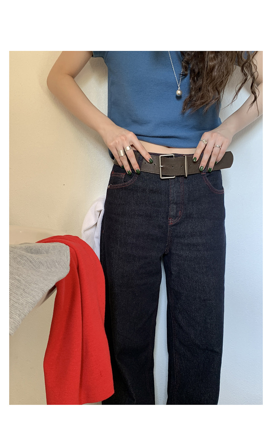 HelloooEat винтажные джинсы с контрастной строчкой натурального цвета ранняя весна женские универсальные стройнящие эластичные прямые повседневные брюки