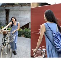 Hellooo Eat Summer Blue Plaid Tank Top 2024 Korean Style New Temperament Single Breasted Dress for Women