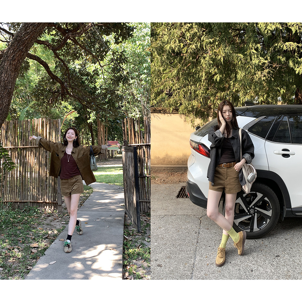 HelloooEat вельветовые шорты с карманами цвета хаки прямого кроя повседневные брюки